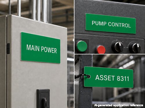 Gloss green white core engraving plastic for electrical cabinet machine control and asset ID signs